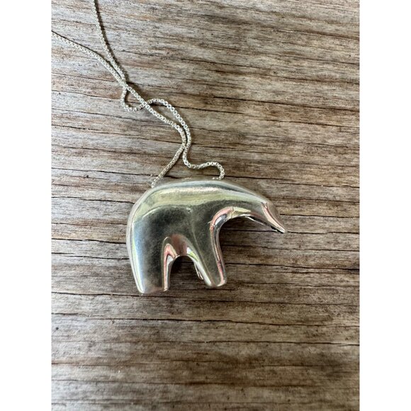 Vintage Sterling Silver Bear Fetish Pendant Necklace 30" - Picture 5 of 8